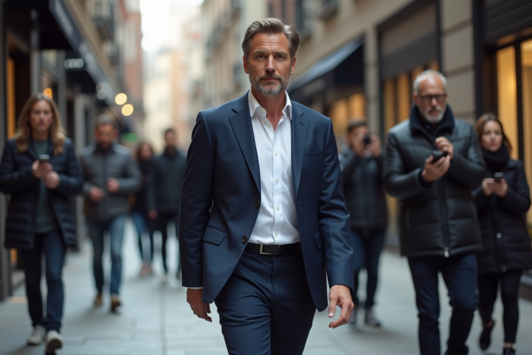 Célébrité en costume dans la ville urbaine