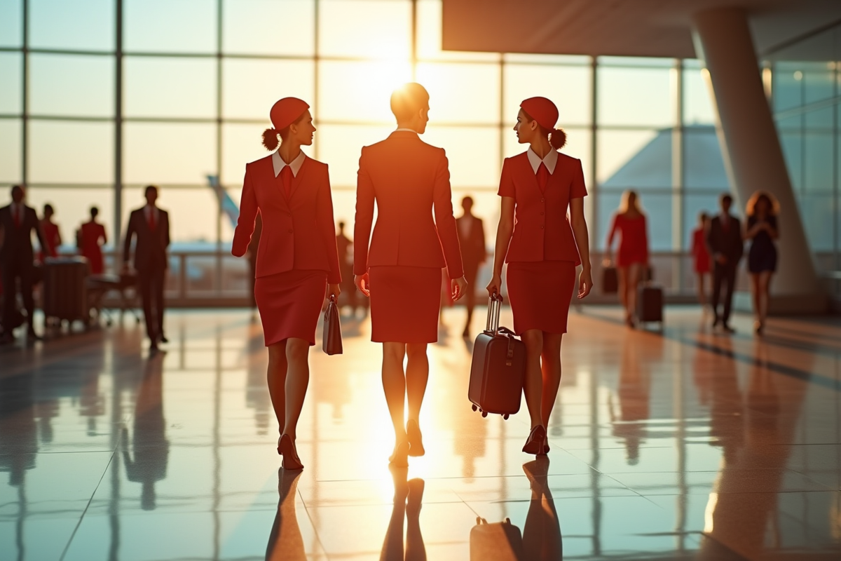 Equipe de personnel navigant dans le terminal aéroport
