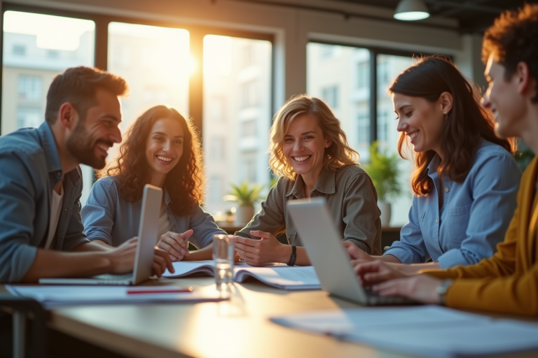 Espace coworking moderne avec professionnels actifs