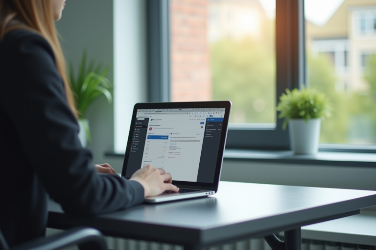 Étudiant à un bureau lumineux avec un ordinateur portable affichant une boîte mail