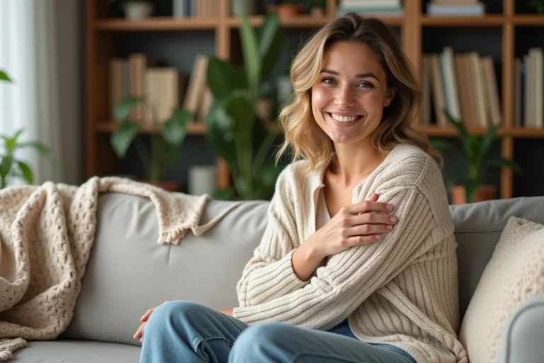 Femme souriante appliquant un baume naturel sur le bras