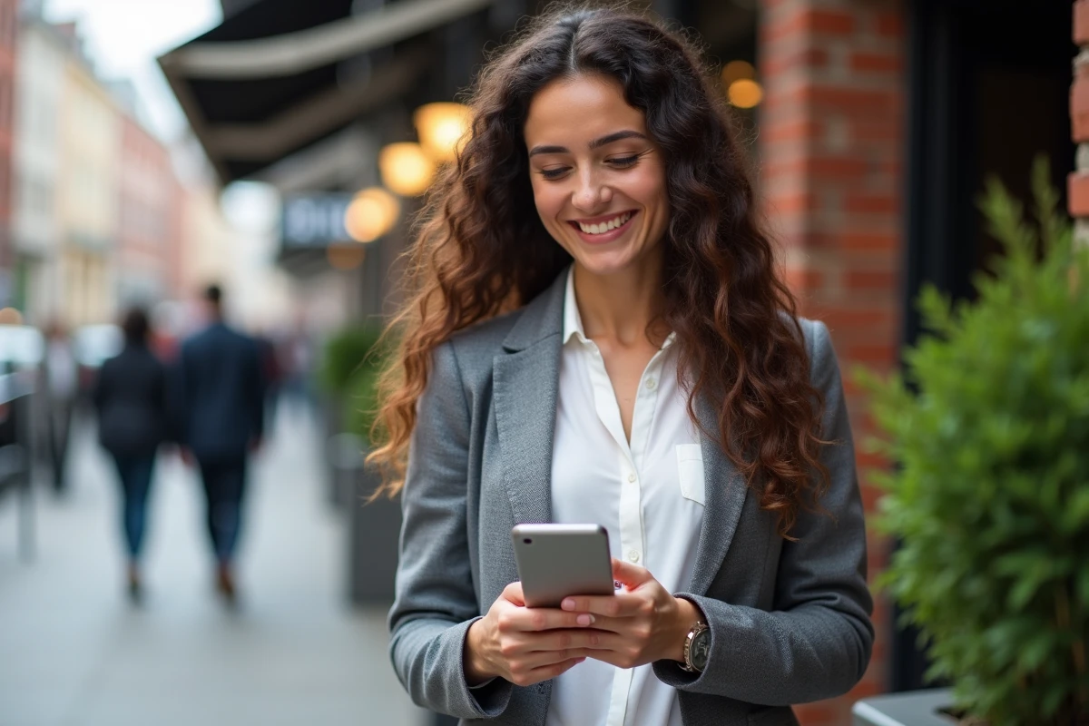 Femme vérifiant la performance de son site sur smartphone