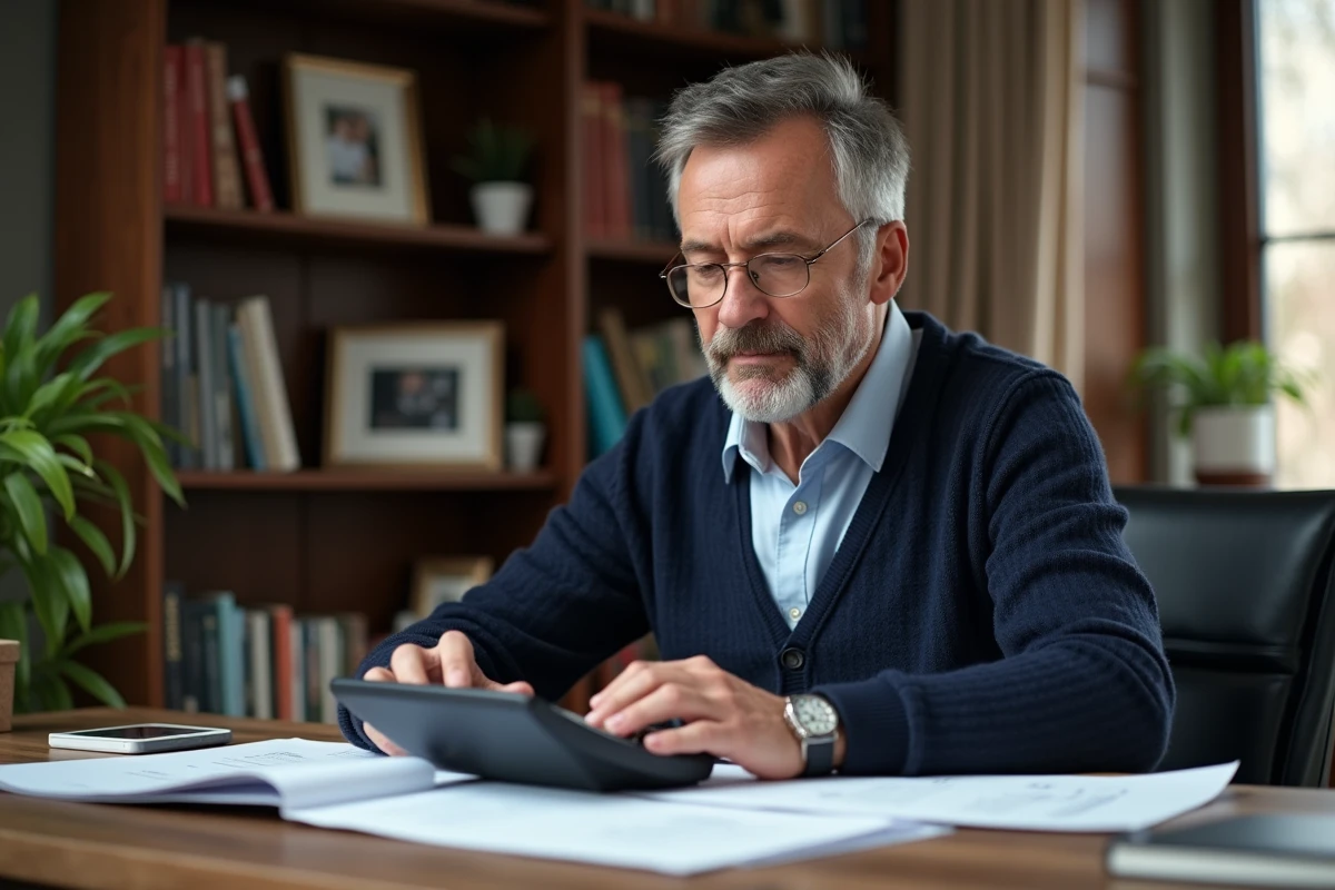 Homme triant ses documents financiers dans son bureau