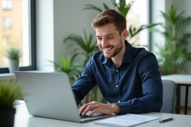Jeune homme analysant des analytics sur son ordinateur